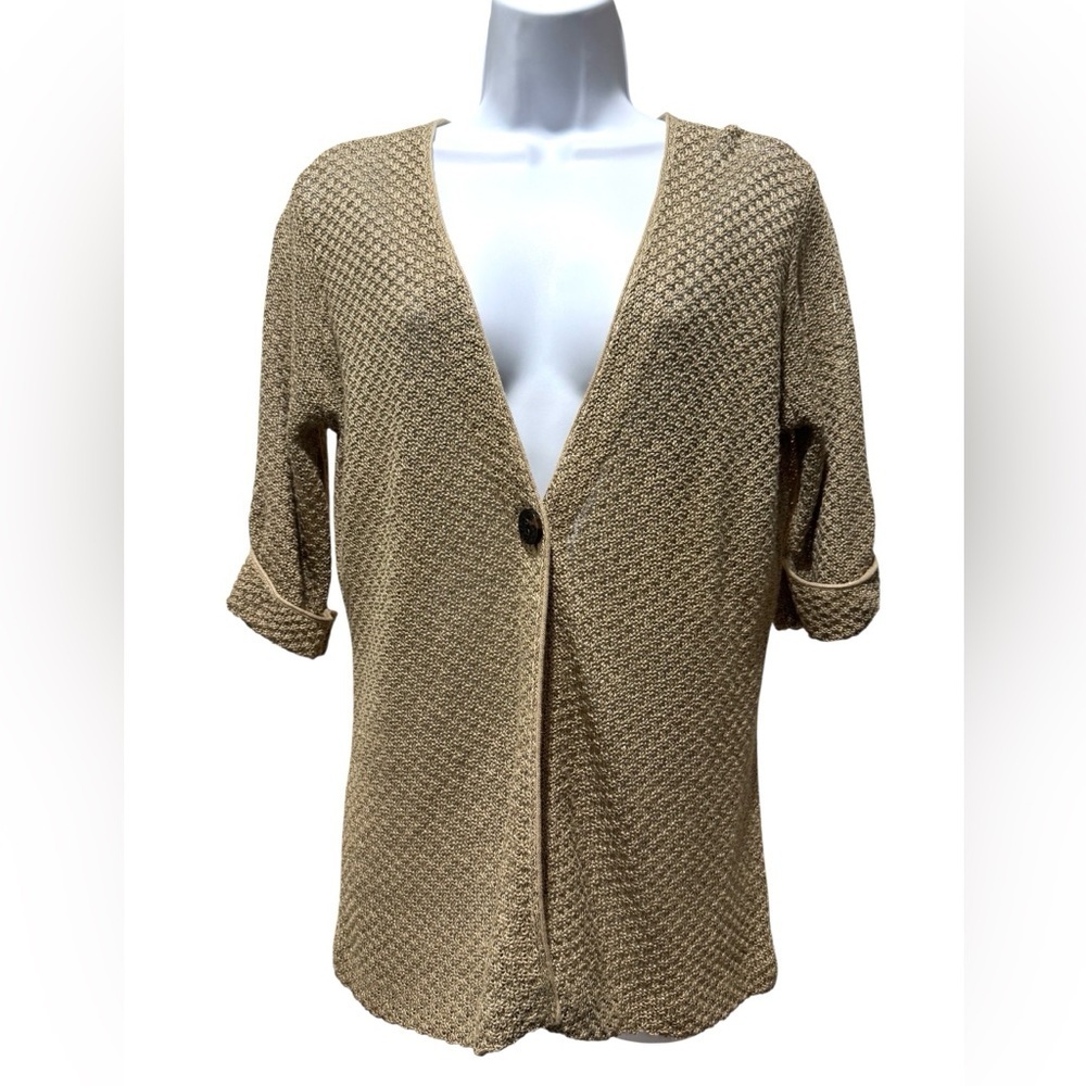 Classiques Entier Tan Open Knit Linen Blend Cardigan Sweater Size S